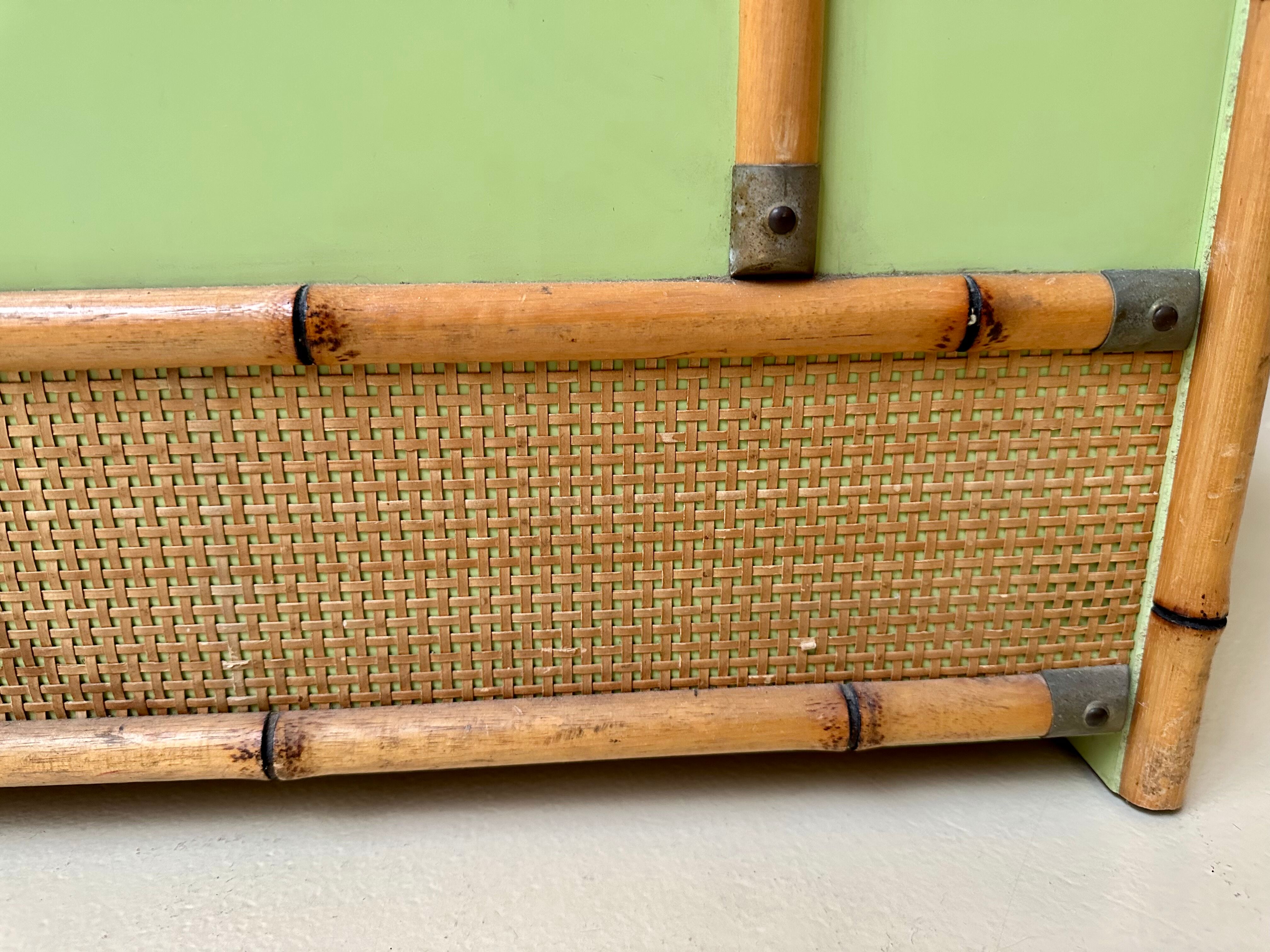 Gautier wooden, rattan and bamboo chest, 70s-80s