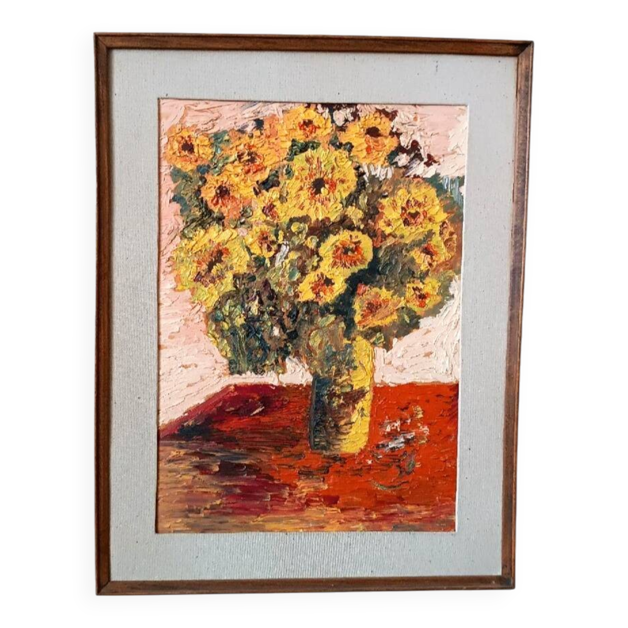 Oil painting on panel - vase with flowers - signed Serafini - dated 1962