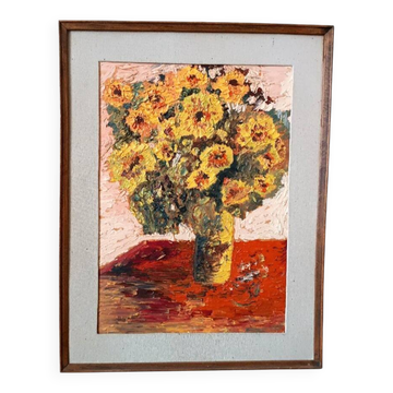 Oil painting on panel - vase with flowers - signed Serafini - dated 1962