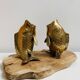 Pair of koi carp vases in brass, animal sculpture
