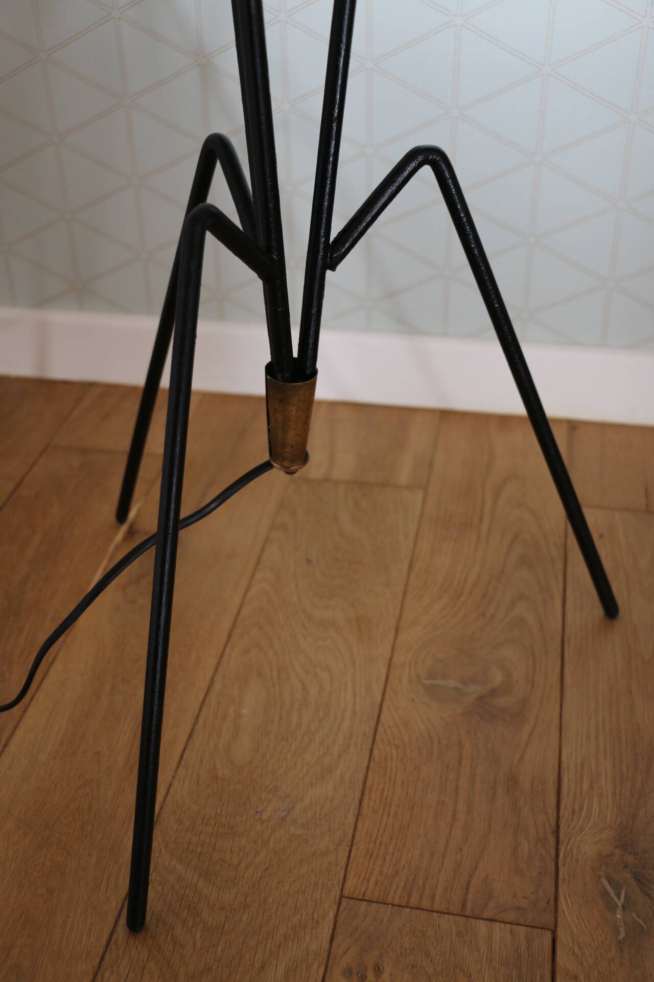 Black metal tripod floor lamp 1950