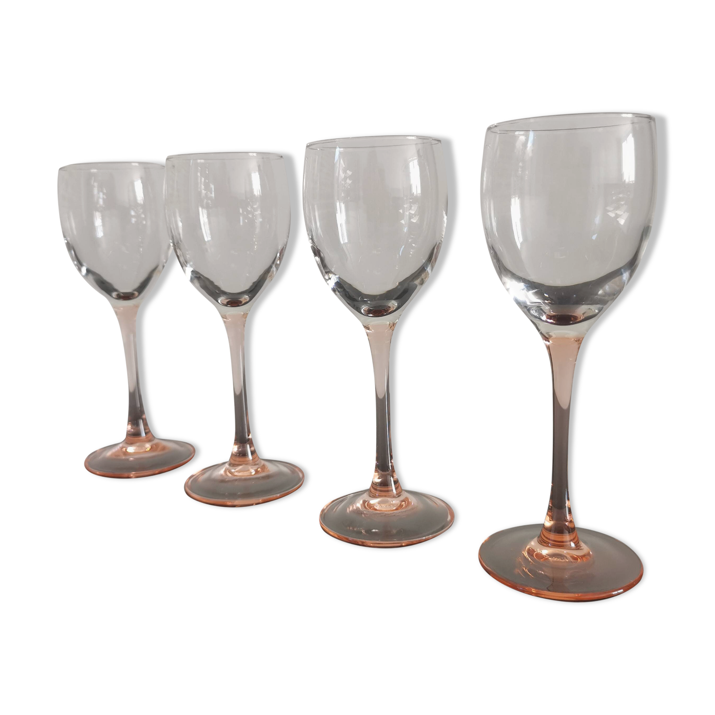 4 Luminarc white wine glasses with pink feet