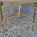 70s Neoclassical Style Coffee Table in Gilded Brass with Mahogany Veneer Top
