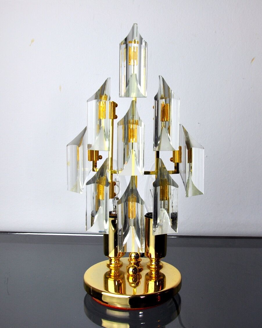 Lamp by Oscar Torlasco for Stilkronen, cut glass Murano, Italy, 1970