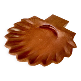 Fruit basket or large storage compartment in exotic wood in the shape of a scallop shell