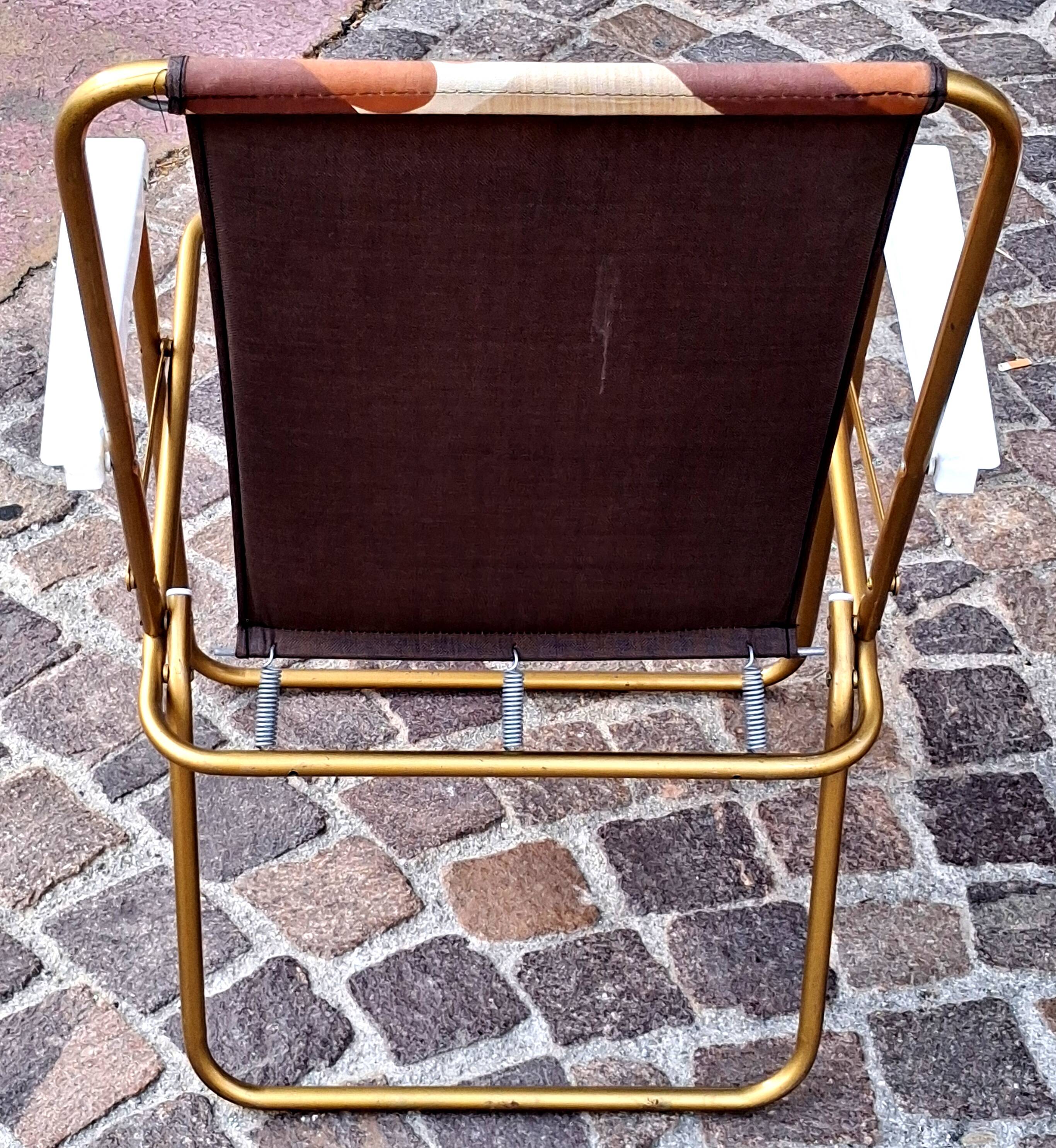 Pair of folding camping chairs, vintage seventies fabric, Lafuma