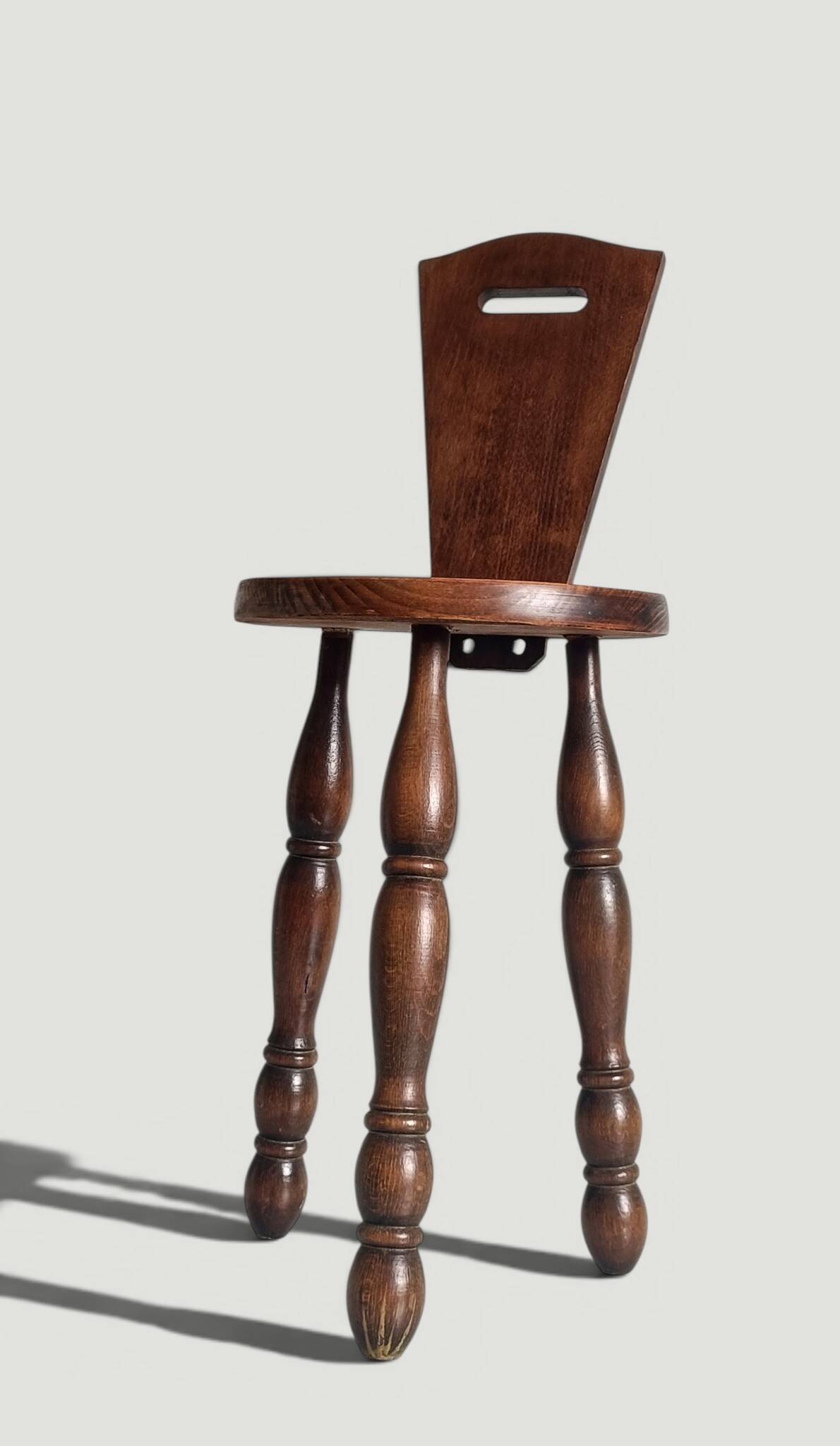Folk Art Chestnut Wood Tripod Chair, Charles Dudouyt Style, France, 1930s