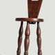 Folk Art Chestnut Wood Tripod Chair, Charles Dudouyt Style, France, 1930s
