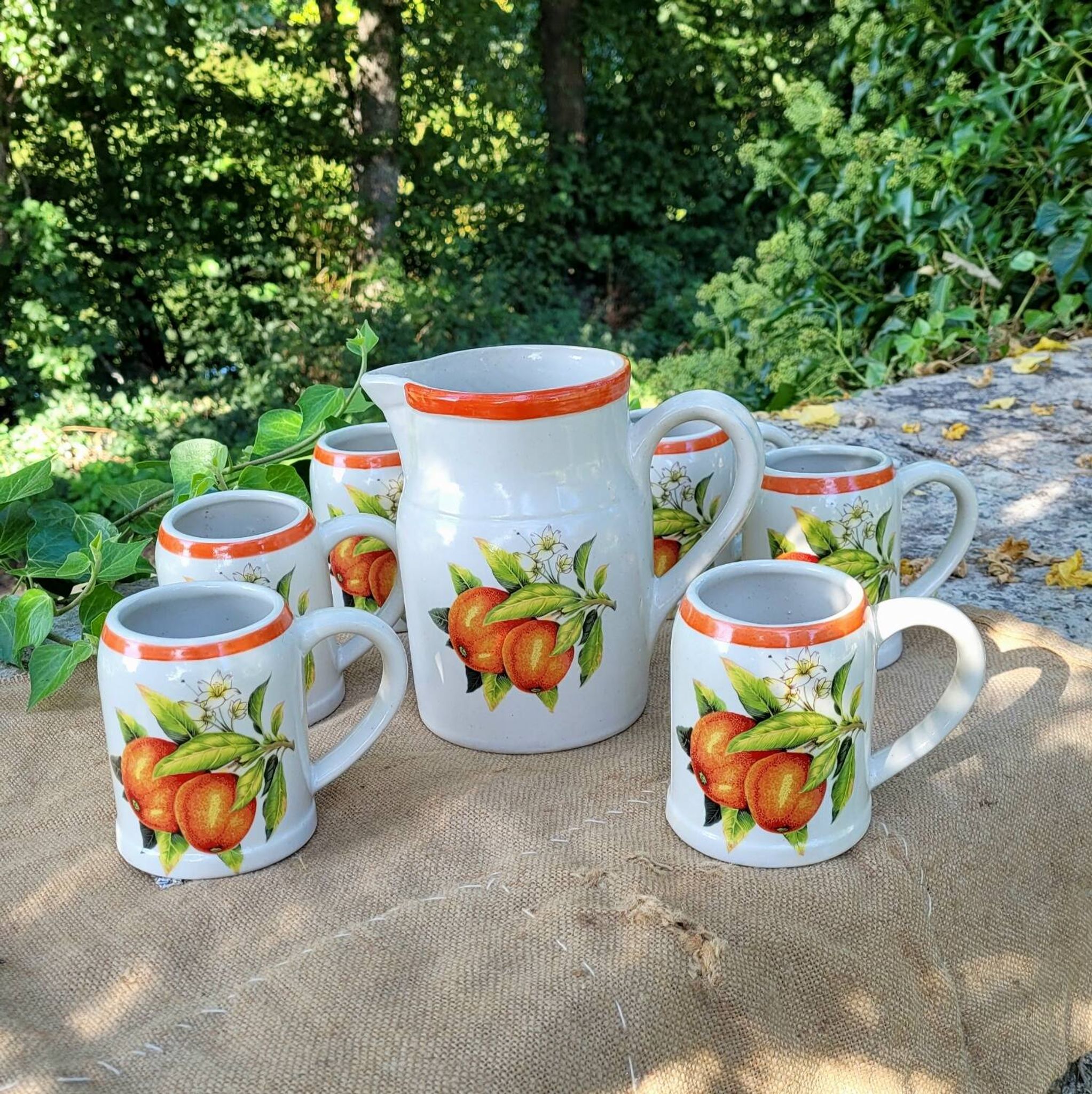 Service campagne chic vintage grés Digoin pichet tasse mug fait main