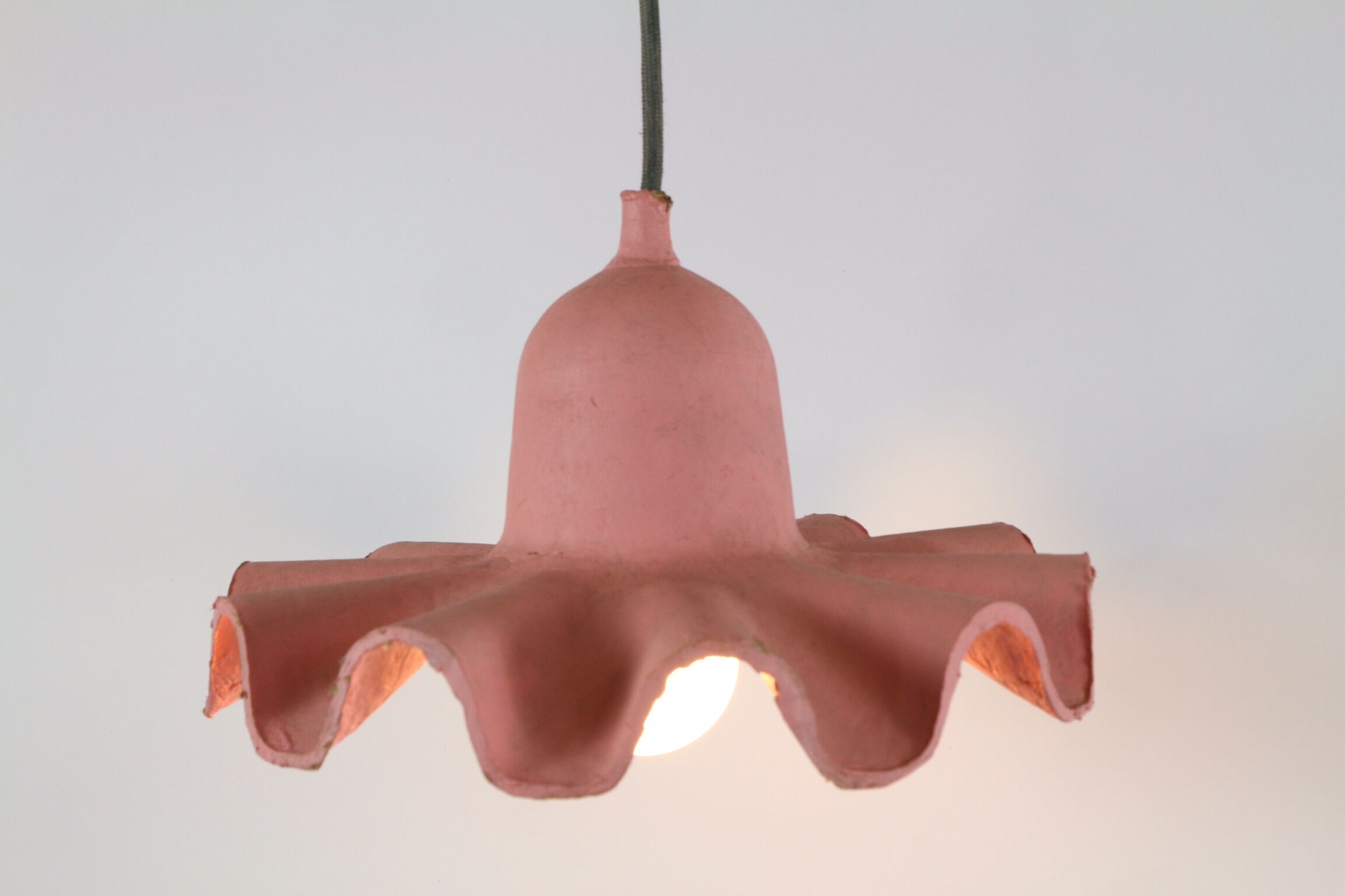 Two lamps/ pendant lamps in recycled cardboard, pink and green, seletti