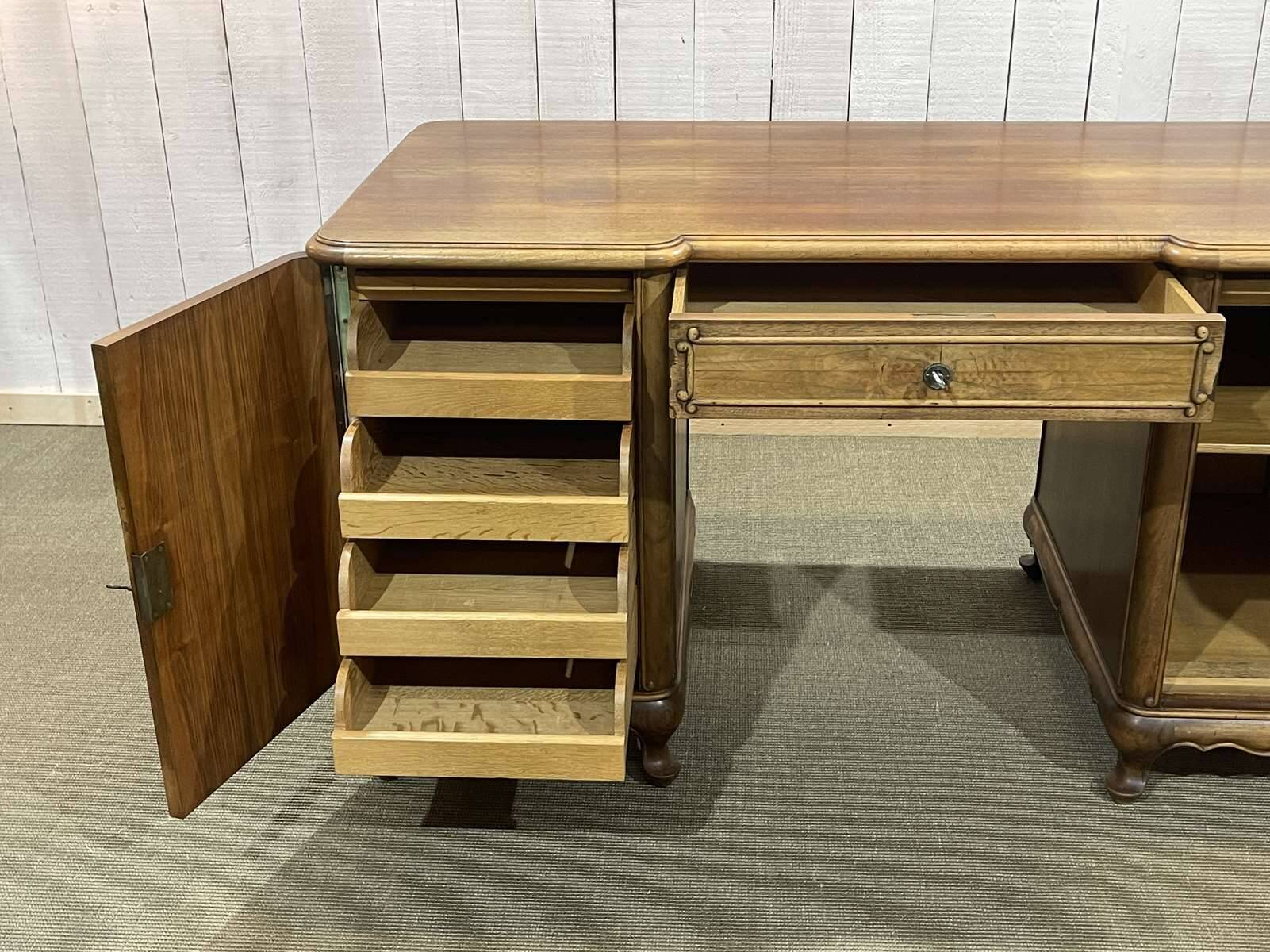 1950s English desk in walnut and oak