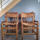 Lot of 5 Maison Regain chairs in solid elm natural leather 1960