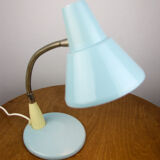 Adjustable Desk Lamp in Blue and Sand Painted Metal and Chrome-Plated Spiral Arm, 1970s, Set of 2