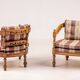 Pair of Giorgetti "1975 Gallery" armchairs in carved wood, original upholstery.