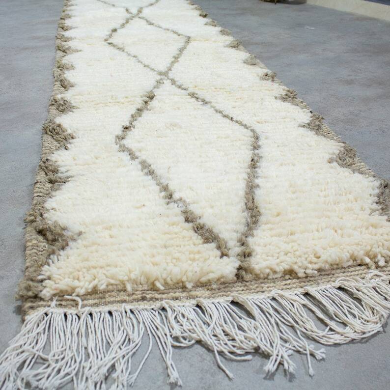 Tapis couloir décoré tissé en laine naturel taille 90cm×300cm