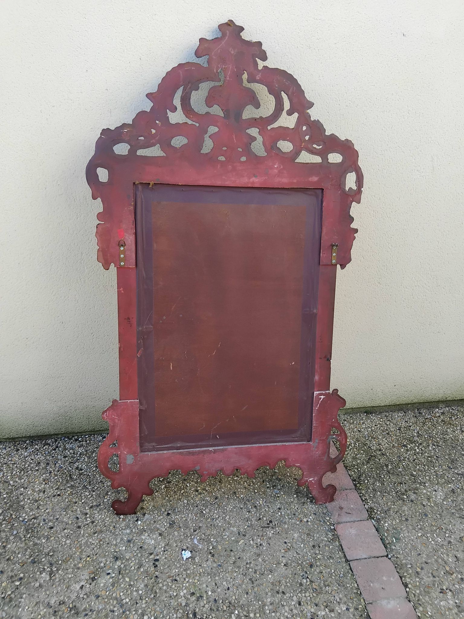 Old large Louis XV style mirror, stucco, wood, resin, beveled