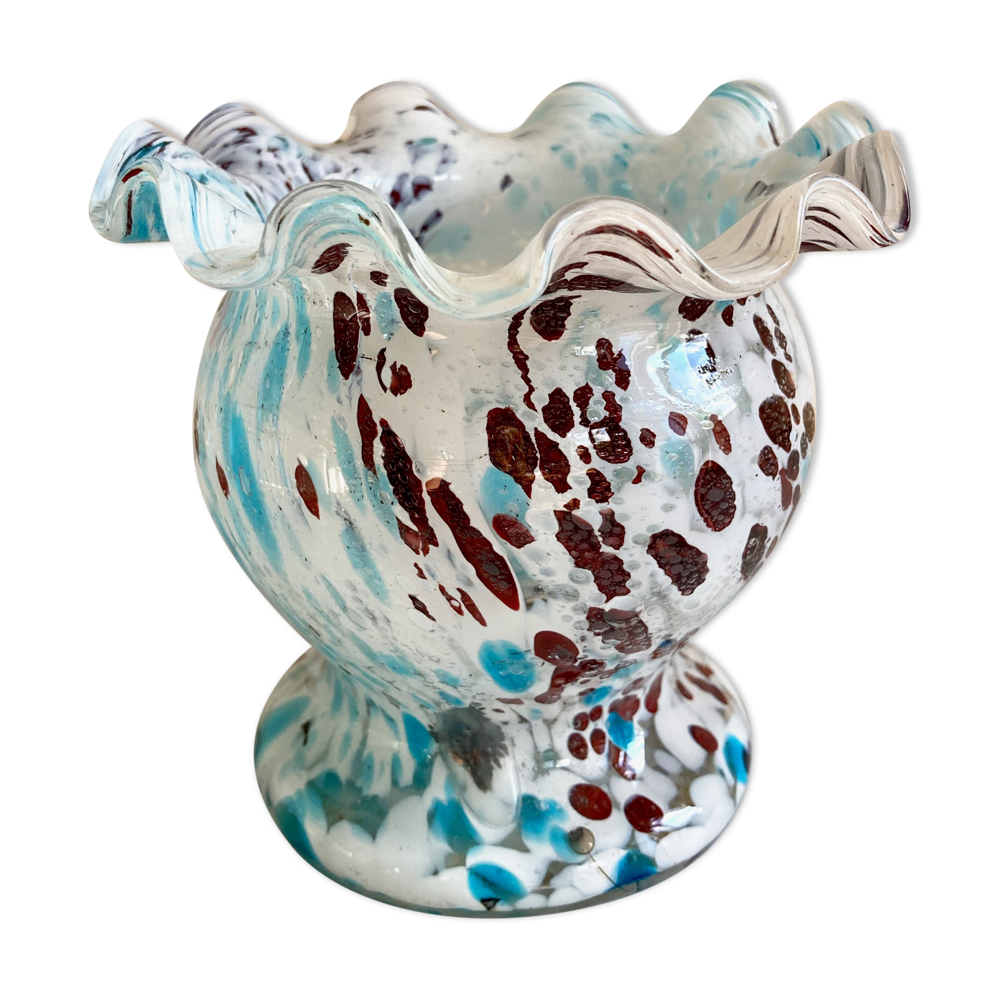 Vase verre moucheté verreries de Clichy Pantin