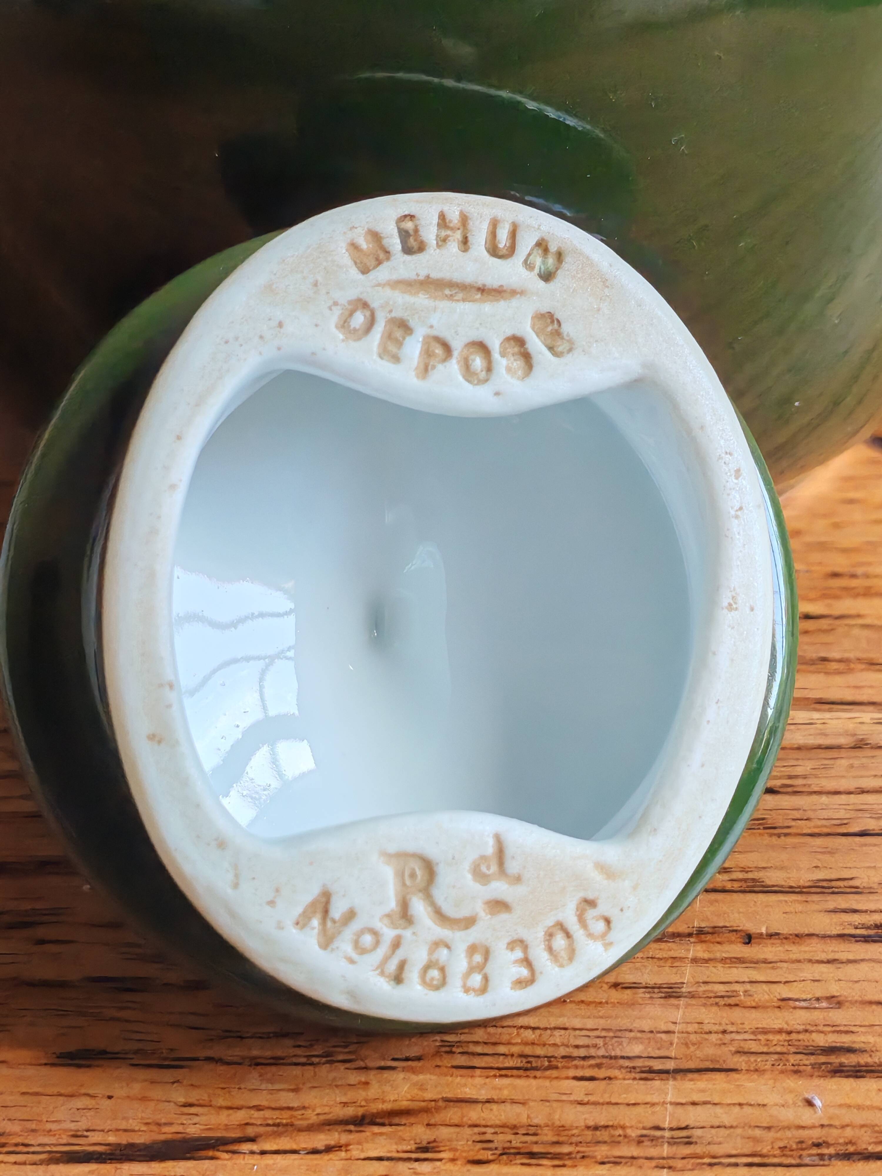 Vintage Teapot Mehun France Numbered, Green and Gold Porcelain