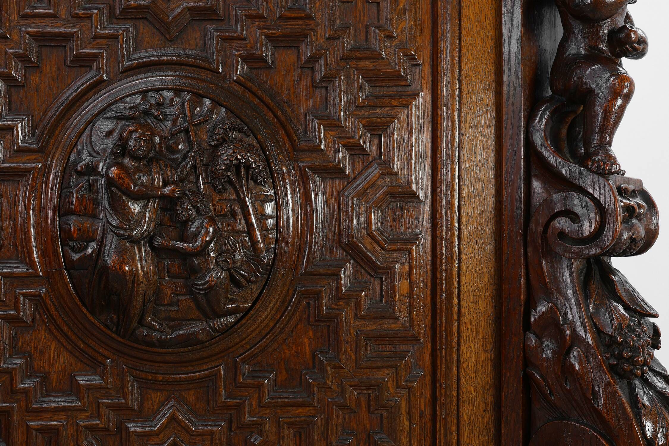 Flemish renaissance "beeldenkast" cabinet in oak wood Antwerp, ca. 1630