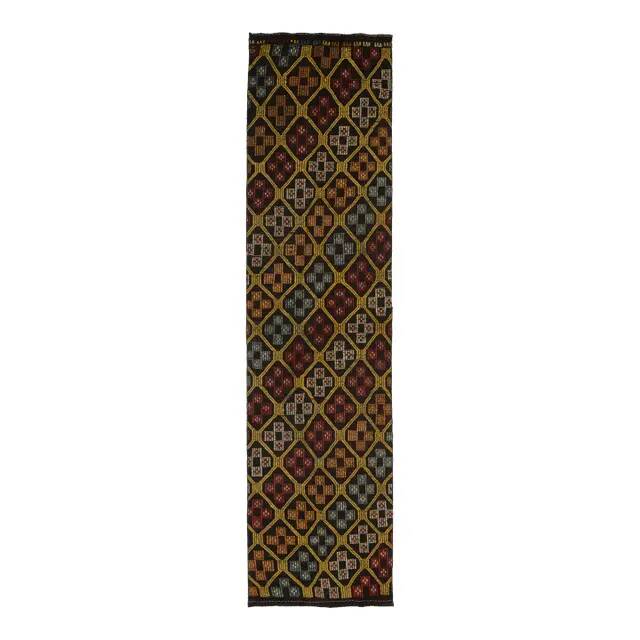 1970s Vintage Turkish Oushak Handmade  Colorful Runner Rug 70x290