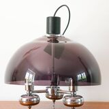 Three-branched chandelier in smoked plexi and chrome, Space Age, 1970
