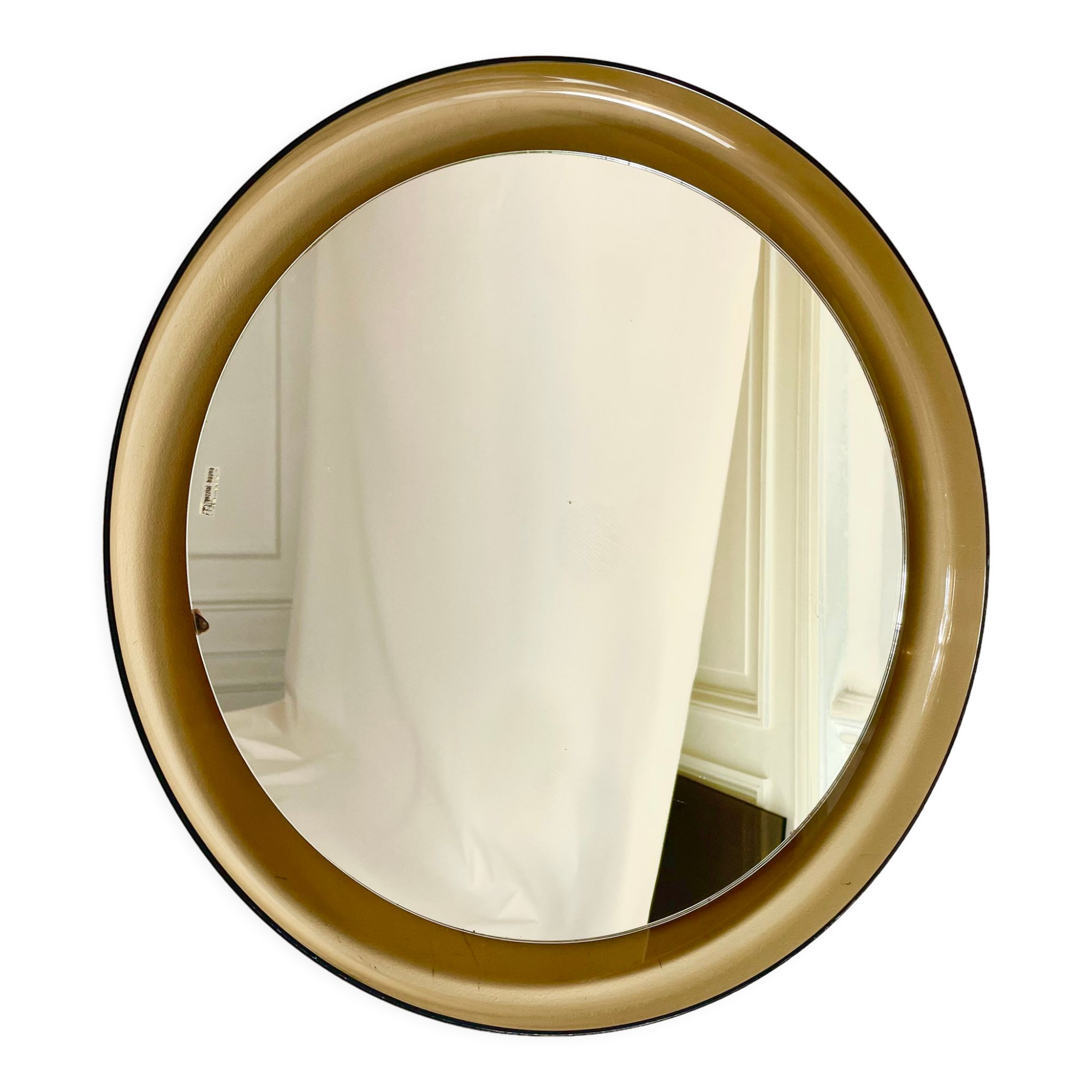 Mid-century round wall mirror in smoked acrylic glass by guzzini, italy, 1970