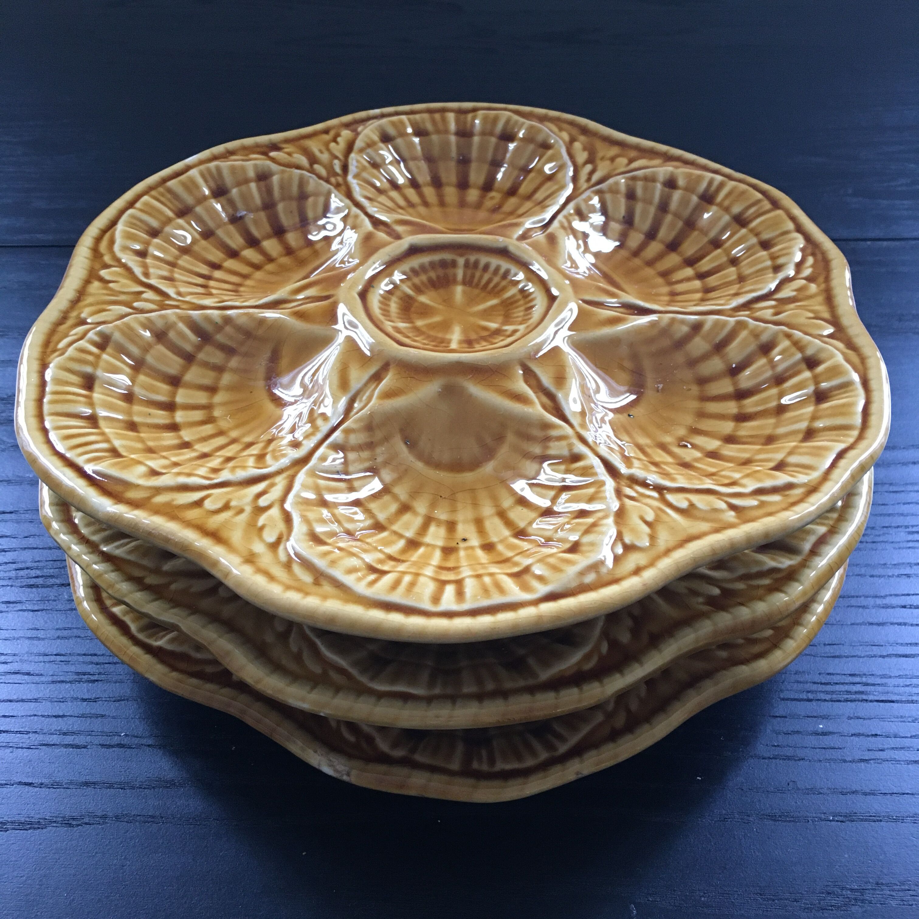 Amber oyster plate Sarreguemines