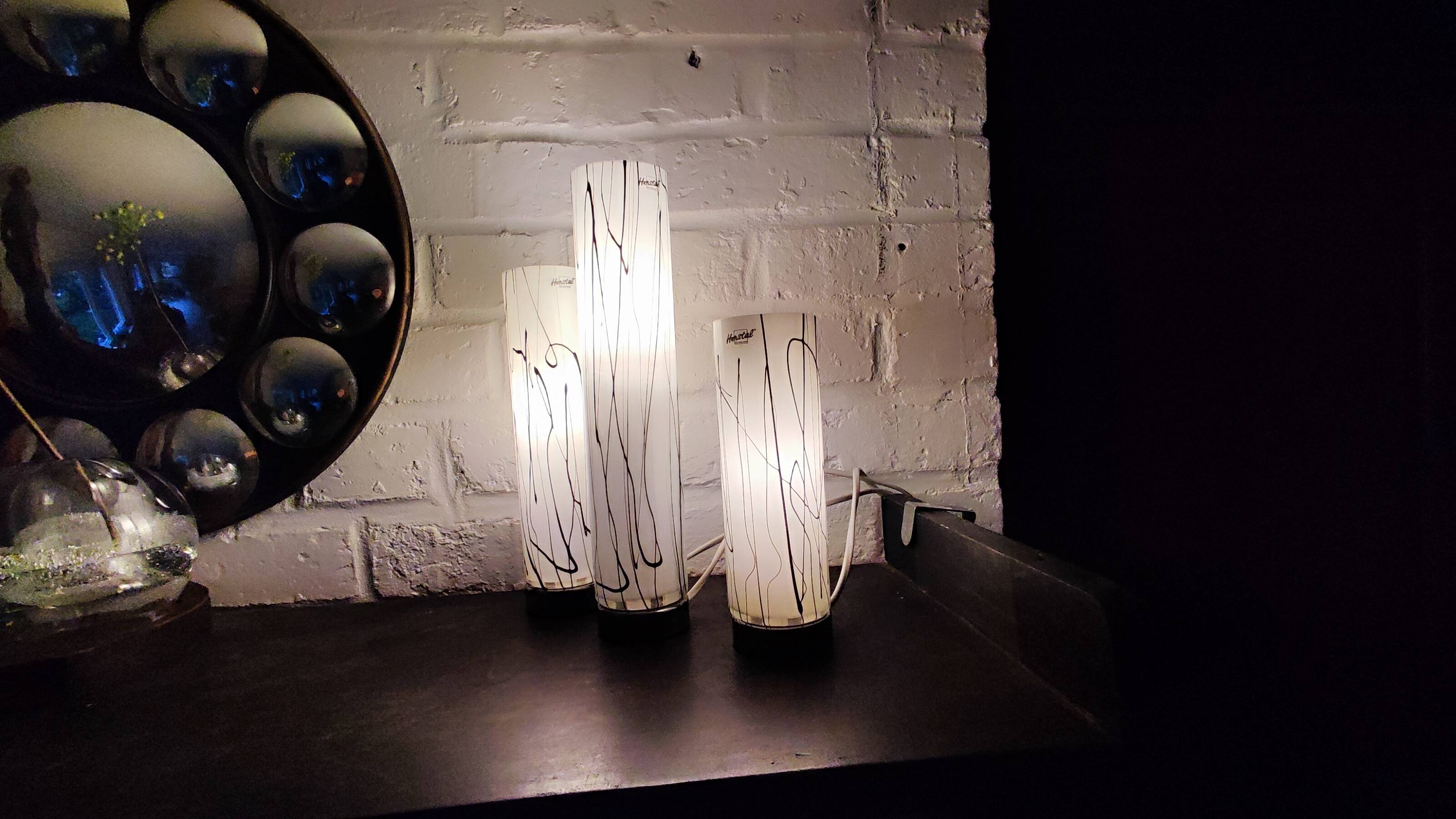 3 glass table lamps by Herstal, Denmark 1980