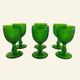 Six green glass wine glasses, Marinha Grande (IVIMA), diamond point.