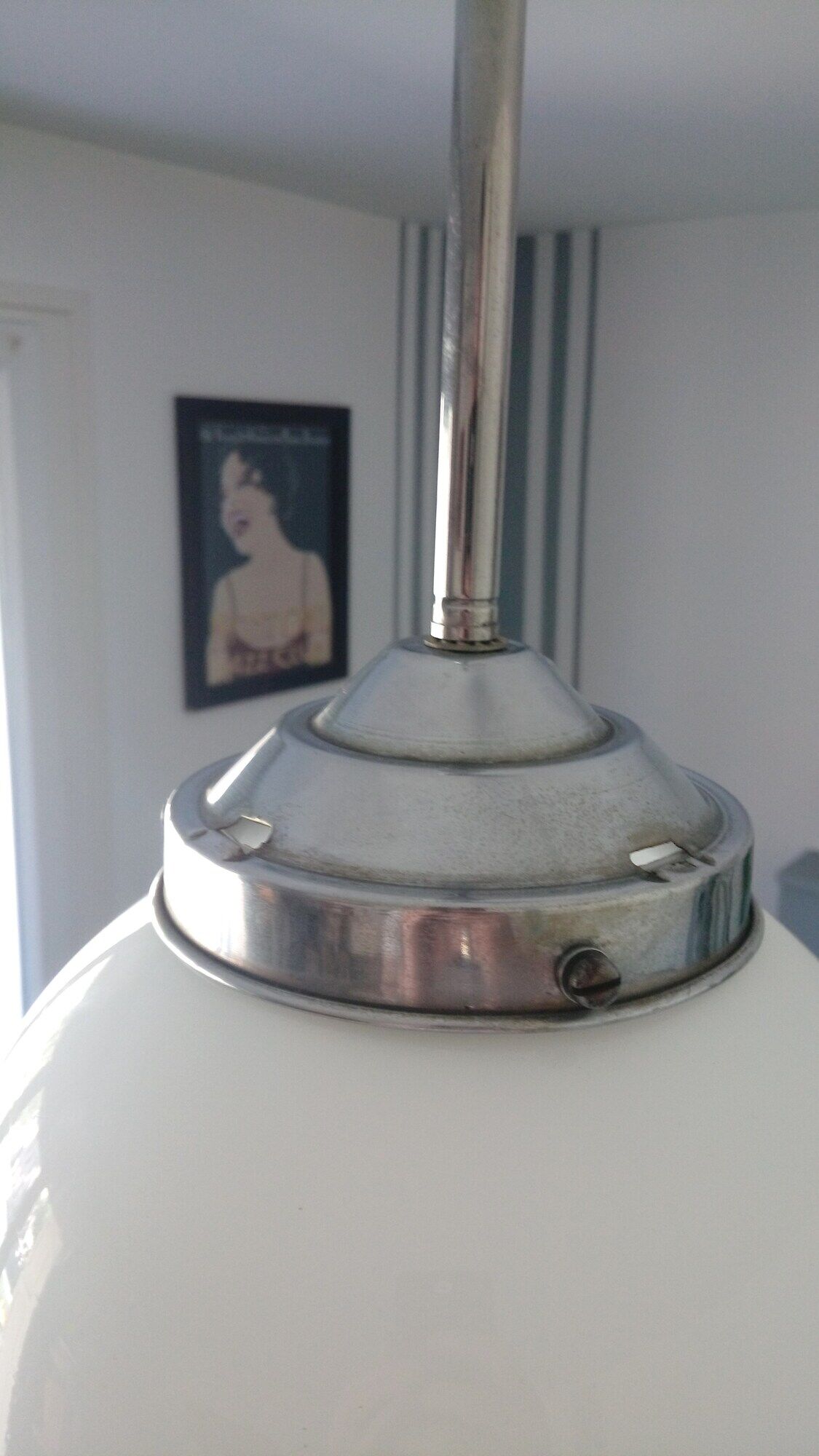 Aluminium and globe ball opaline white hanging lamp1940