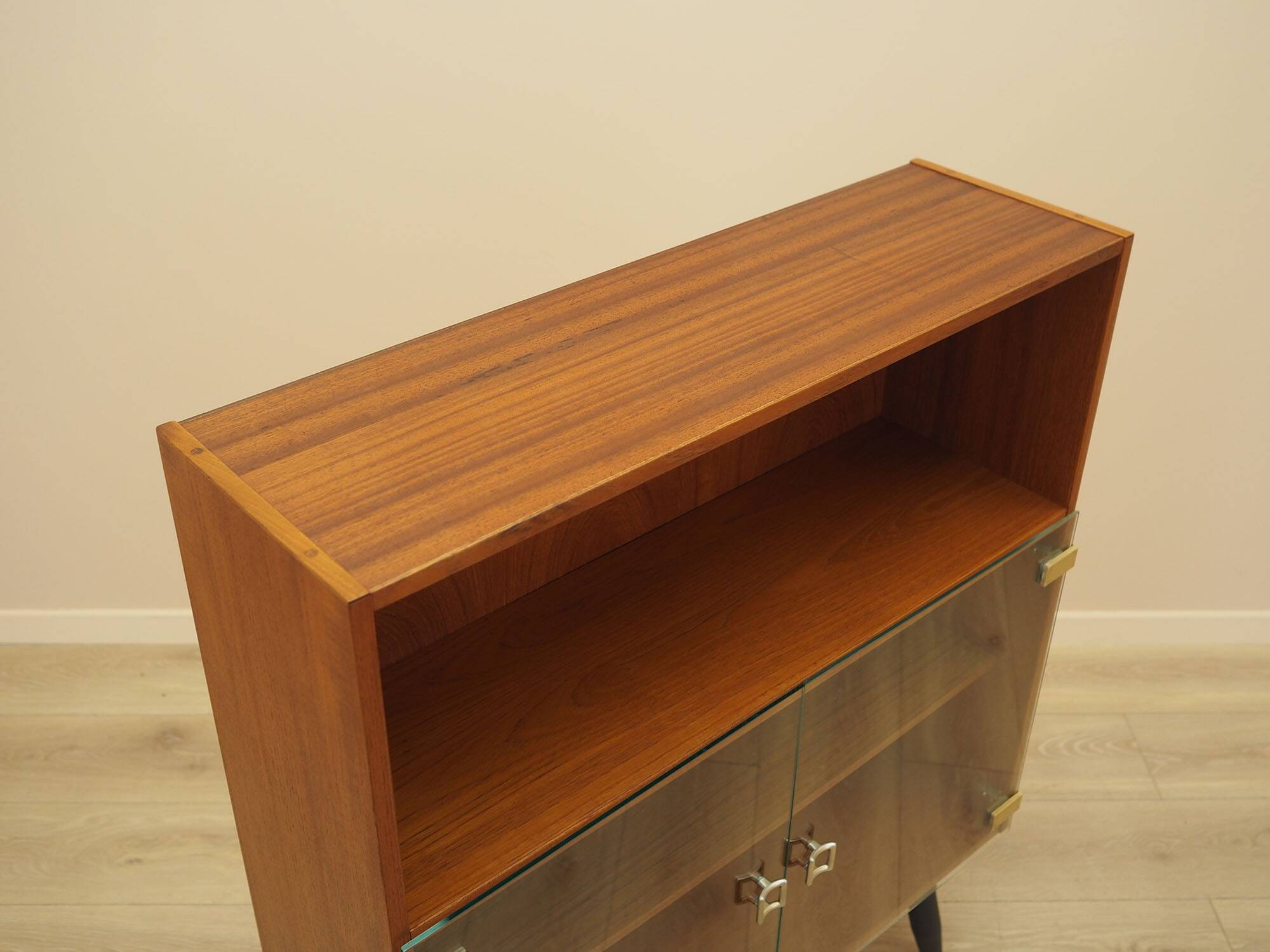 Teak display cabinet with glass doors, Denmark, 1970s