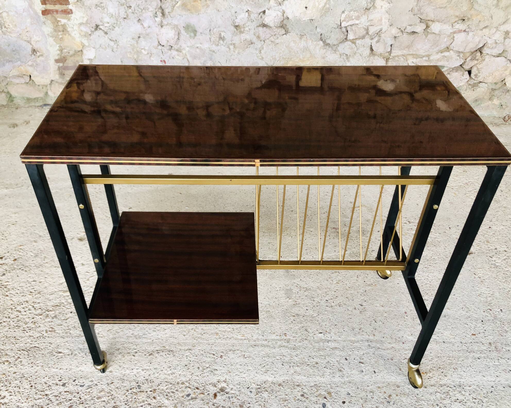 Console/ meuble hifi stereo en palissandre et metal , circa 70's