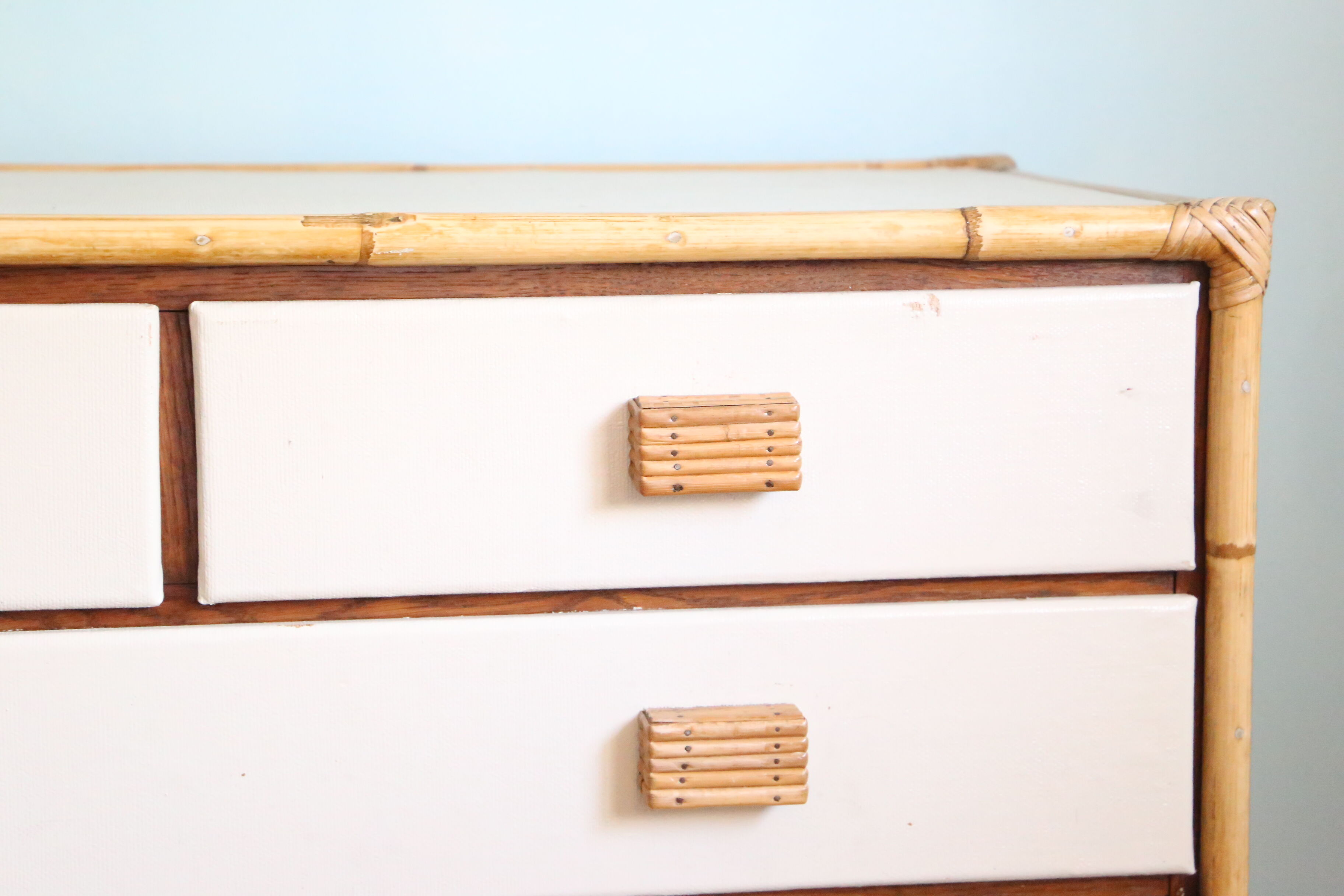 Rattan dresser, natural and white color, 1970s