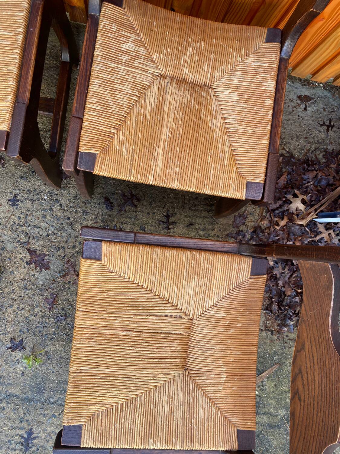 6 Guillerme and Chambron straw wood chairs