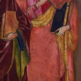 Peinture à la détrempe ancienne sur panneau avec des saints, 19ème siècle