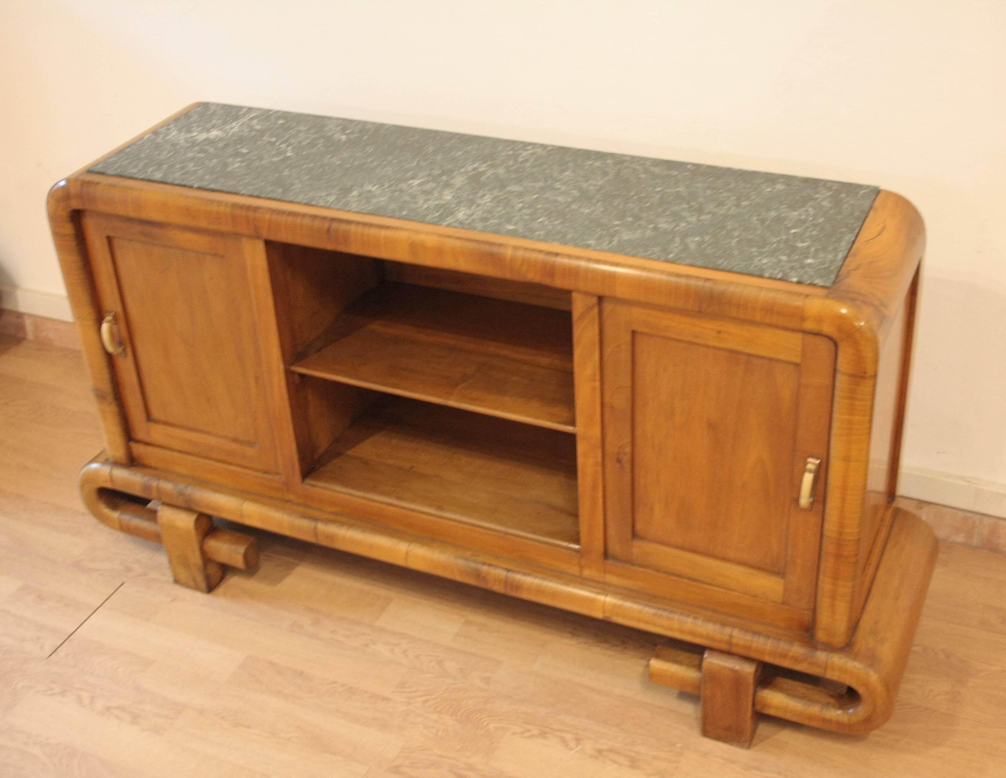 Art Deco Walnut TV Stand, 1950s, Mid-Century Modern Style