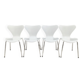 Set of 4 3107 chairs by Arne Jacobsen for Fritz Hansen.