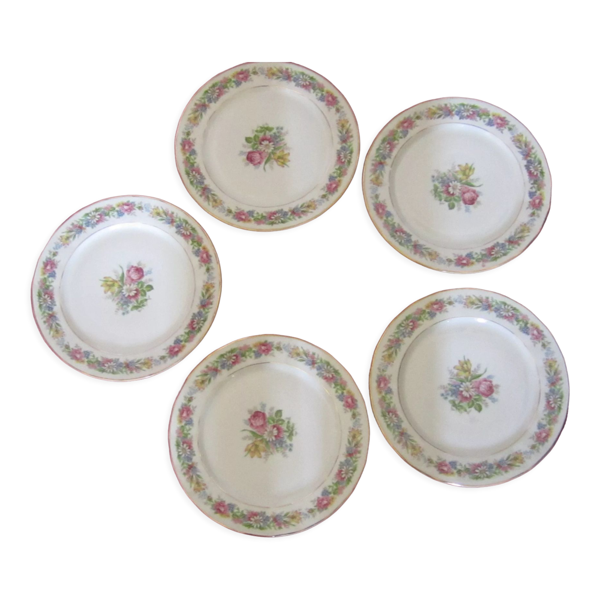 5 flat plates old porcelain Raynaud limoges