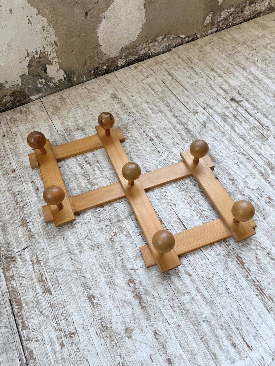 Pine wall coat rack 1980