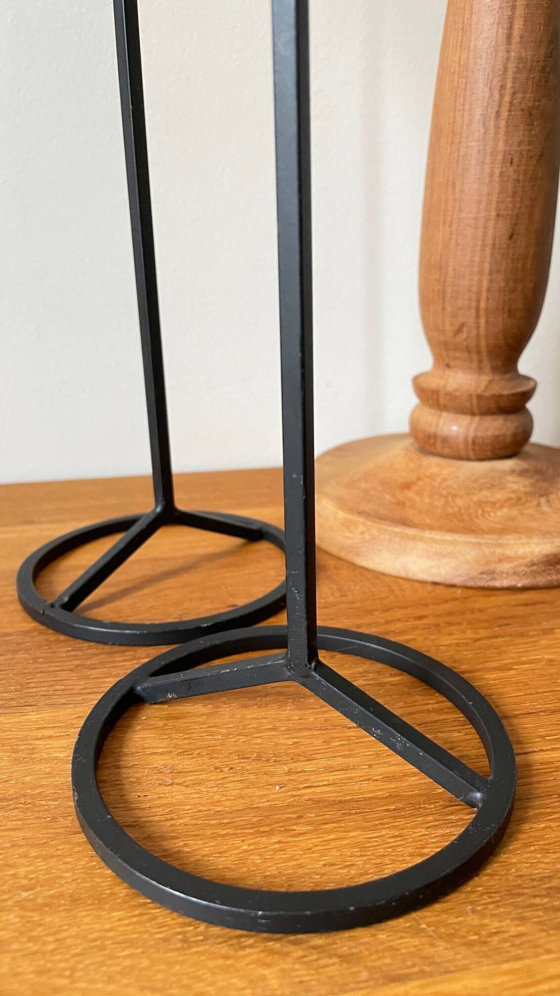 Bougeoirs teck et acier vintage