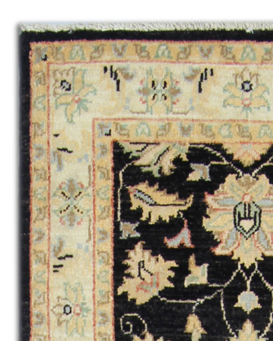 Black Wool Runner Rug, Handmade Floral Ziegler Hallway Runner 211 x 66 cm