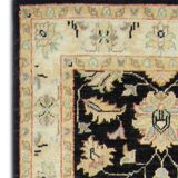 Black Wool Runner Rug, Handmade Floral Ziegler Hallway Runner 211 x 66 cm