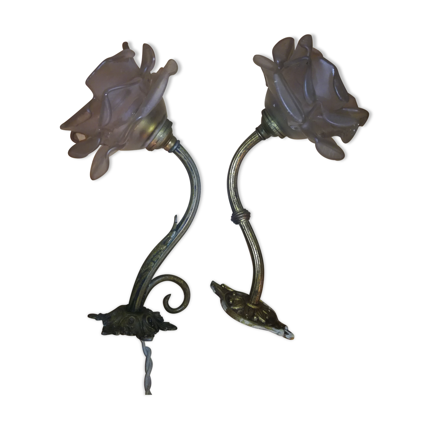 Pair of brass and glass flowers sconces