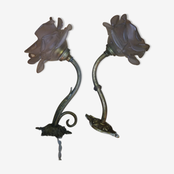 Pair of brass and glass flowers sconces