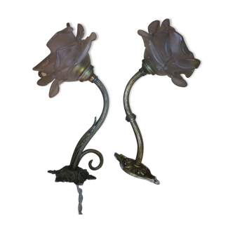 Pair of brass and glass flowers sconces