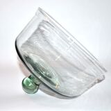 Cloche à fromage ancienne en verre soufflé vert - Globe vintage couvercle