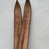 Wooden ski and its sticks