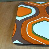 Dessous de plat orange marron et blanc formica vintage