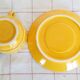 Apilco yellow and white porcelain chocolate cup and saucers