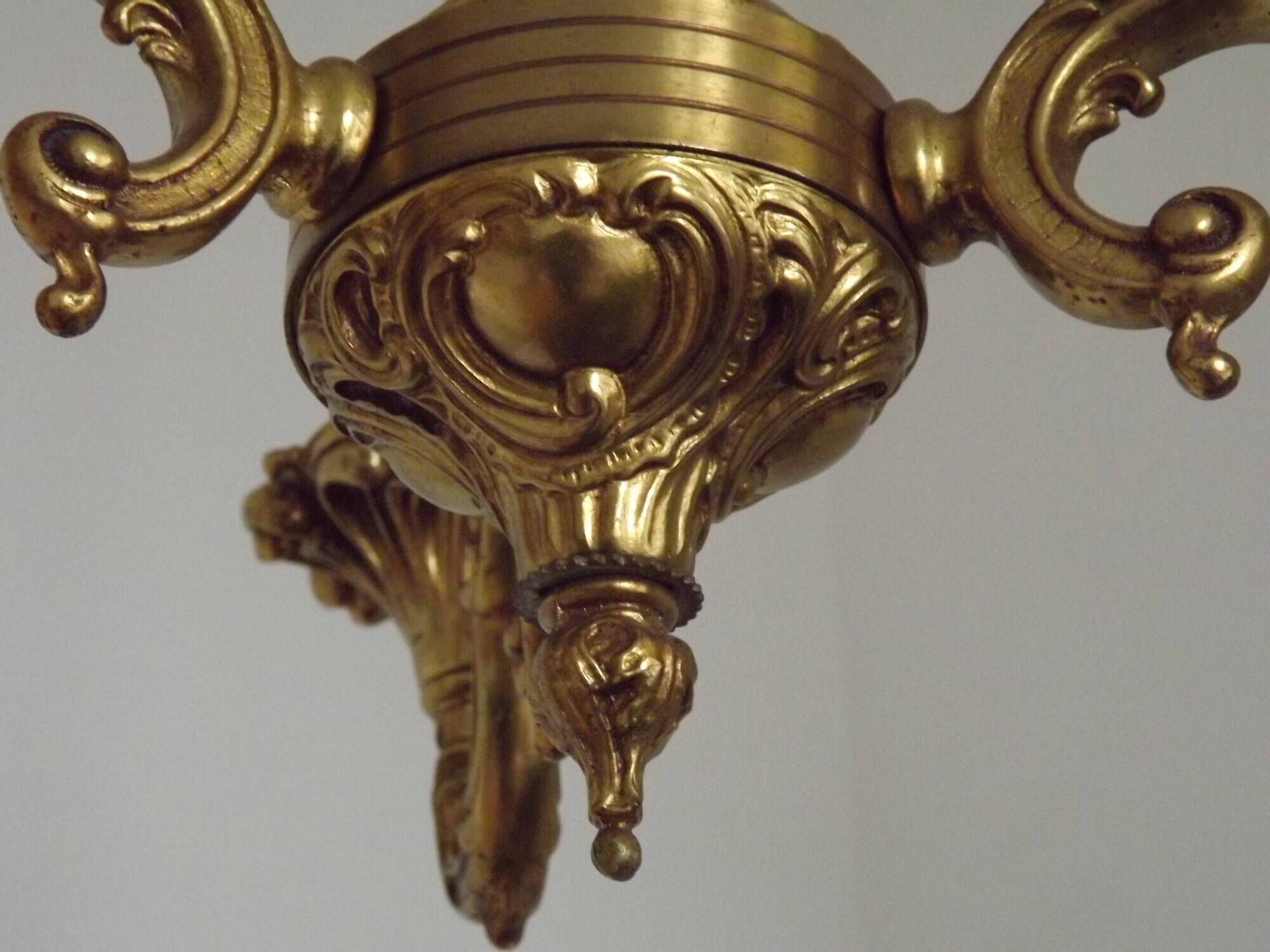 Quality Stamped Bronze French Mid-Century 3-Light Traditional Chandelier
